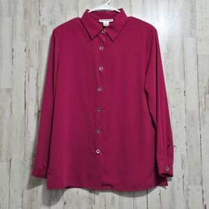Passports Magenta Fuchsia Long Sleeve Button Down Blouse Size Medium